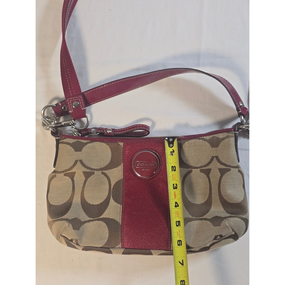 Coach Signature Canvas Crossbody Bag Khaki Raspberry Pink F17439 Small Hobo - Picture 6 of 6